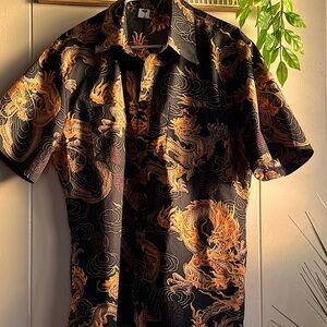 Dragon Print Button-Up Shirt